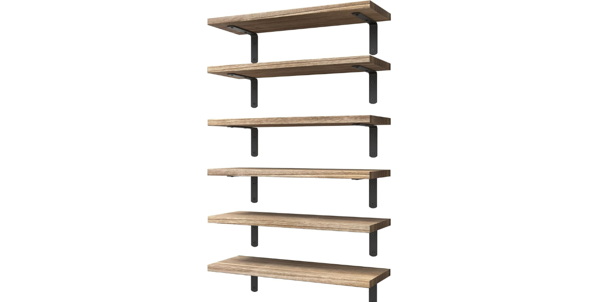 WOPITUES Wood Floating Shelves (Set of 6) — Best for Open Wall Storage
